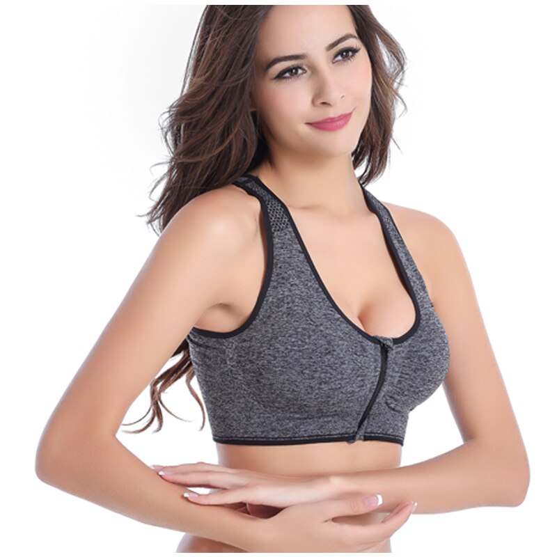 VEQKING Front Zipper Women Sports Bras,Breathable Wirefree Padded Push Up Sports Top,Fitness Gym Yoga Workout Bra Sports Bra Top