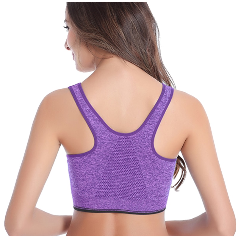 VEQKING Front Zipper Women Sports Bras,Breathable Wirefree Padded Push Up Sports Top,Fitness Gym Yoga Workout Bra Sports Bra Top