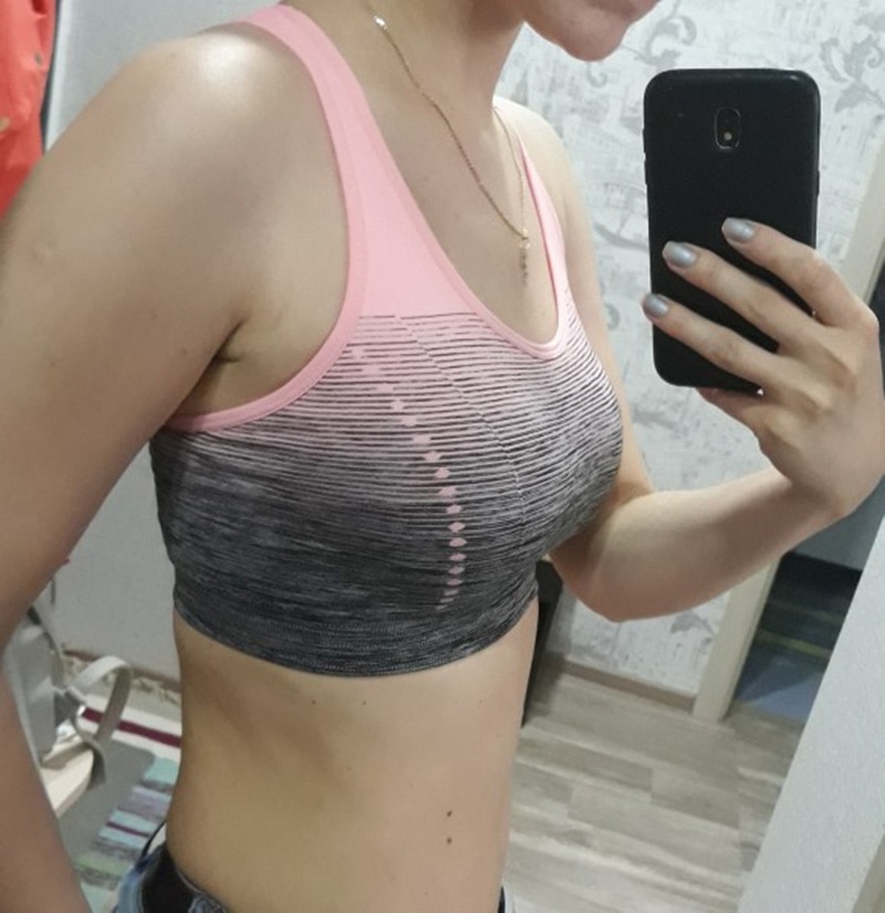 VEQKING Gradient High Stretch Sports Bra for Women,Quick Dry Padded HBack Sports Top,Seamless Yoga Running Fitness Sport Bra Top