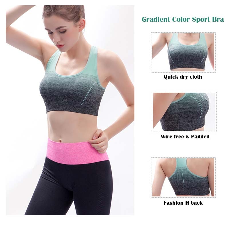 VEQKING Gradient High Stretch Sports Bra for Women,Quick Dry Padded HBack Sports Top,Seamless Yoga Running Fitness Sport Bra Top