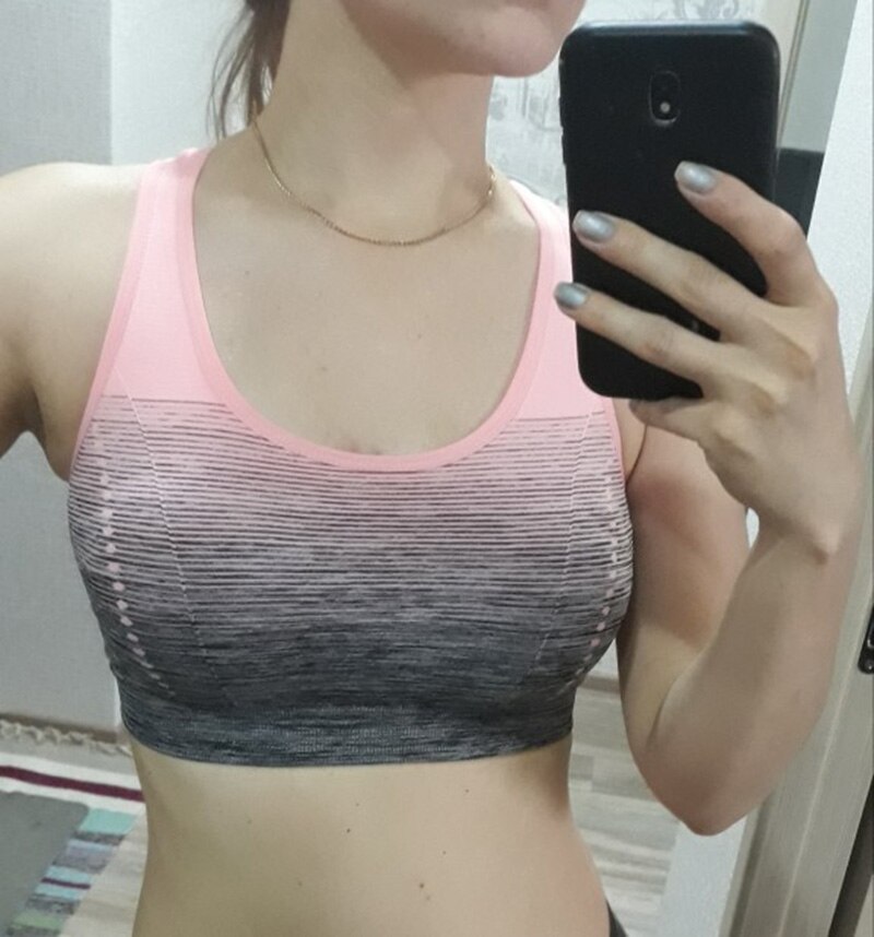 VEQKING Gradient High Stretch Sports Bra for Women,Quick Dry Padded HBack Sports Top,Seamless Yoga Running Fitness Sport Bra Top