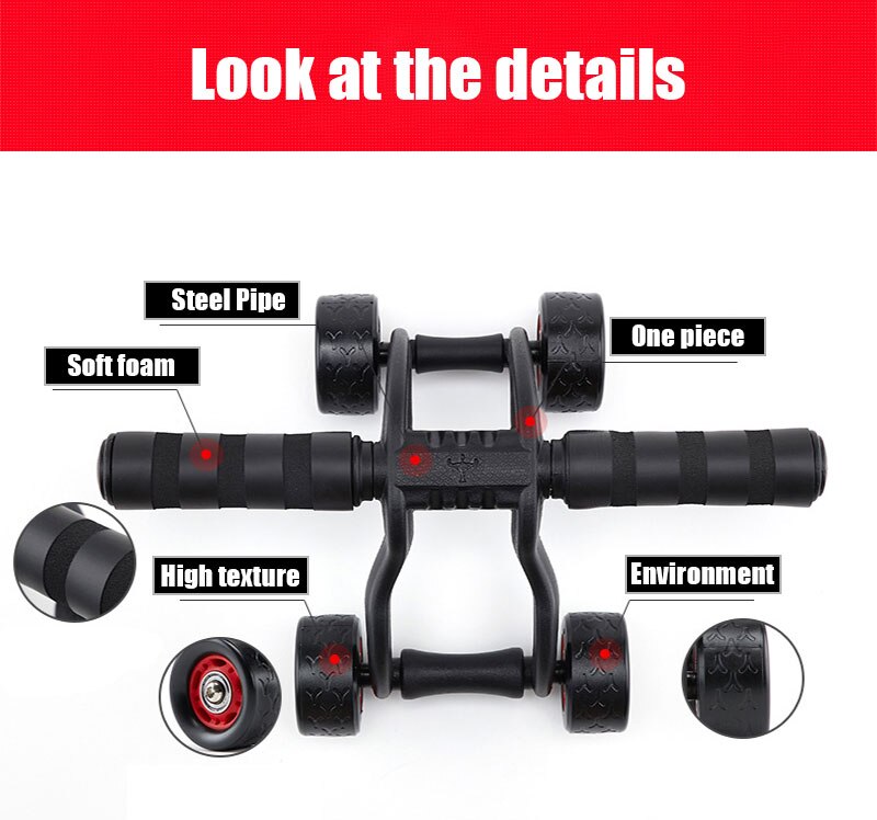 4 Wheels Abdominal Roller for Muscle Exercise Equipment Home Indoor Office Fitness No Noise