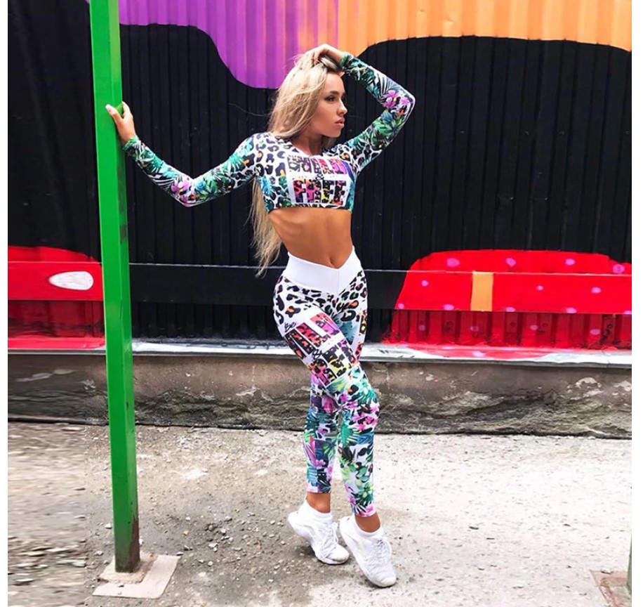 Women's Leopard Print Sports Leggings and Top Set