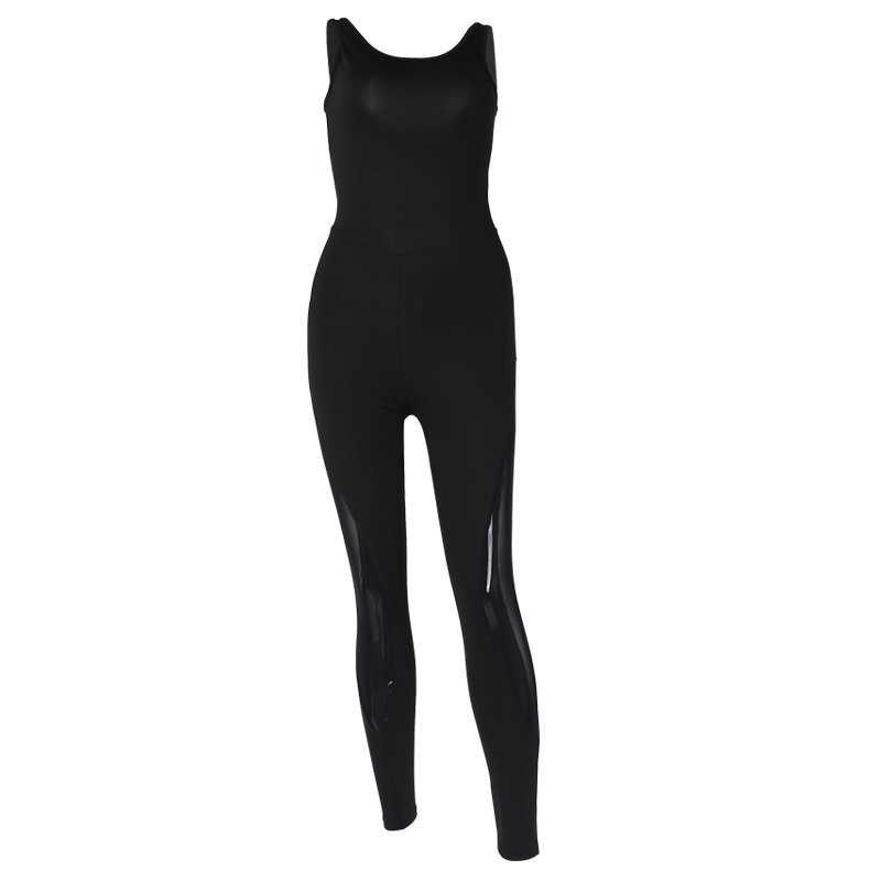 Women's Black Backless Workout Jumpsuit