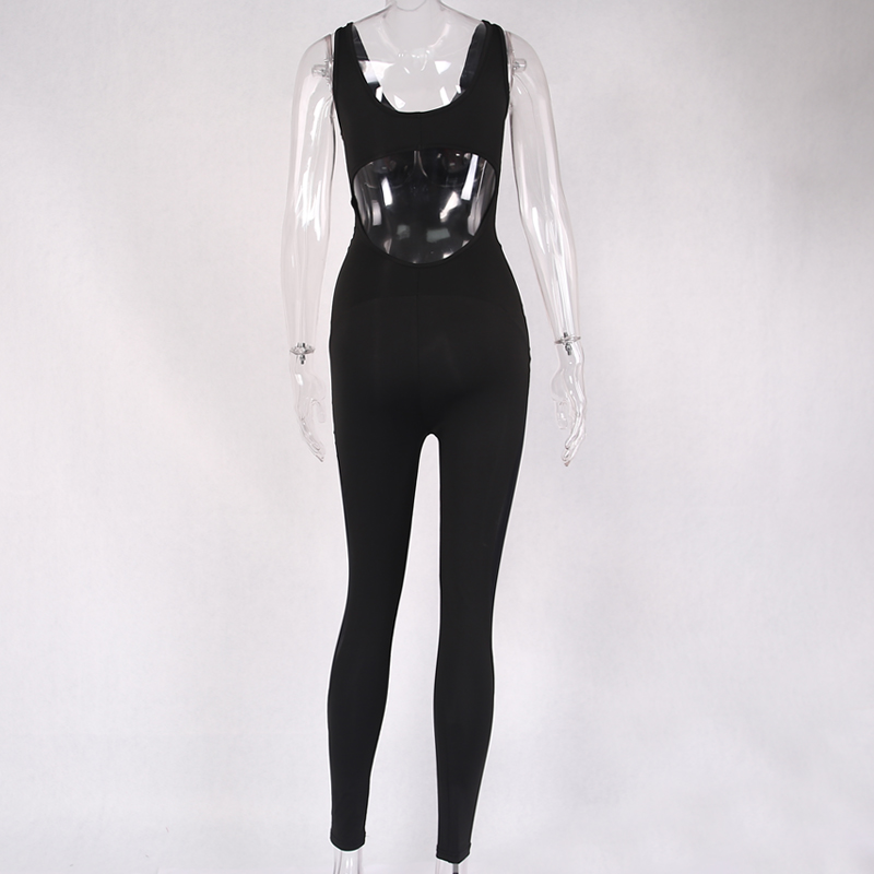 Women's Black Backless Workout Jumpsuit