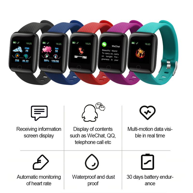 116 PLUS Smart Bracelet Watch Color Screen Heart Rate Blood Pressure Monitoring Track Movement IP67 Waterproof Pedometers