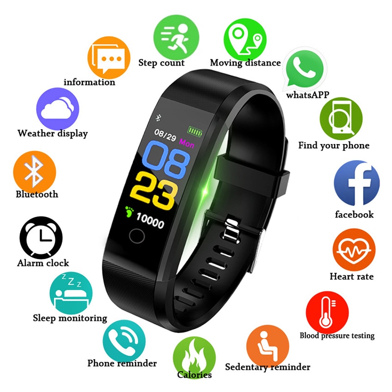 Fitness Tracker Blood Pressure Waterproof Wrist Band Bracelet 115 Plus Smart Band Smart Band Watch Bracelet Wristband