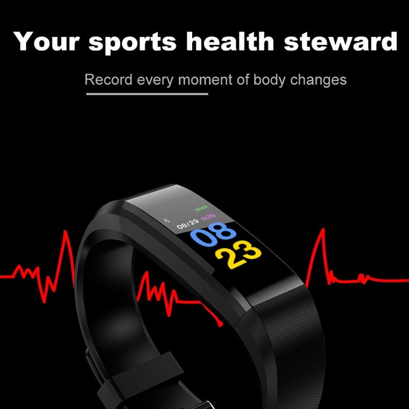 Fitness Tracker Blood Pressure Waterproof Wrist Band Bracelet 115 Plus Smart Band Smart Band Watch Bracelet Wristband