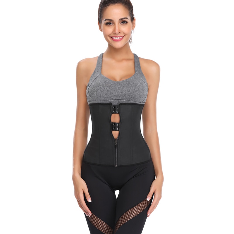 Women Latex Waist Trainer Body Shaper Corsets with Zipper Cincher Corset Top Slimming Belt Black Shapers Shapewear Plus Size