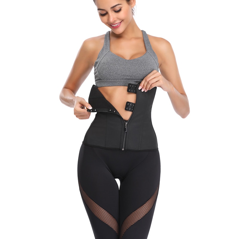 Women Latex Waist Trainer Body Shaper Corsets with Zipper Cincher Corset Top Slimming Belt Black Shapers Shapewear Plus Size