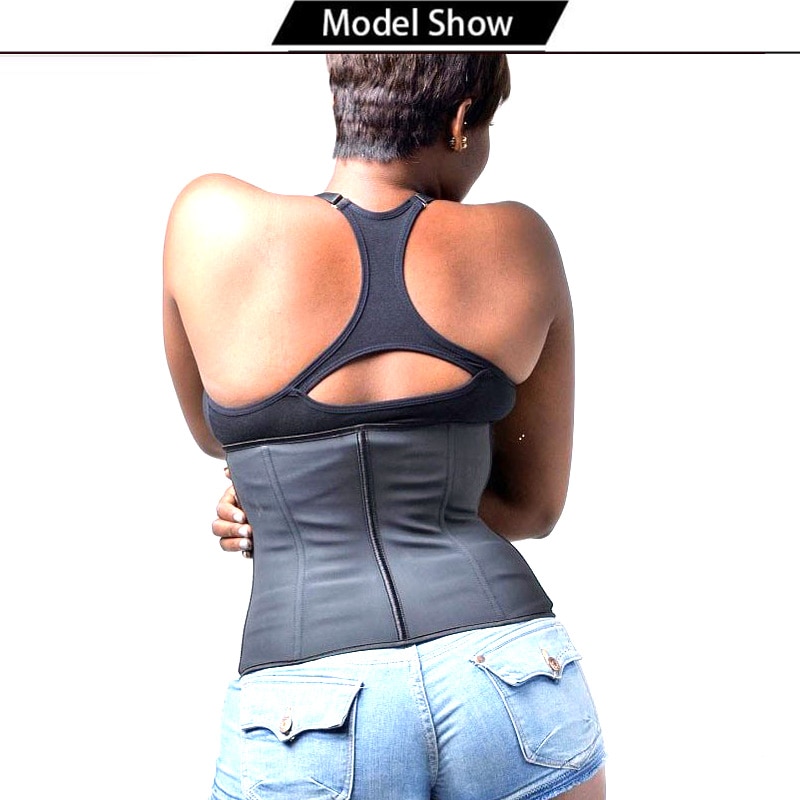 Women Latex Waist Trainer Body Shaper Corsets with Zipper Cincher Corset Top Slimming Belt Black Shapers Shapewear Plus Size