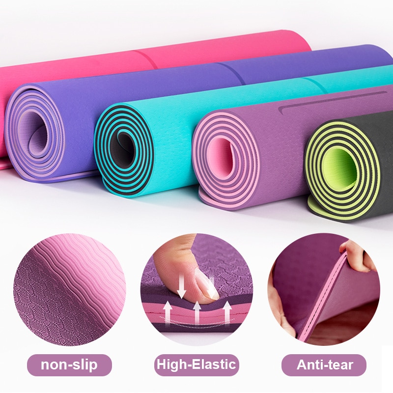 TPE Yoga Double Layer Non-Slip Mat Yoga Exercise Pad with Position Line For Fitness Gymnastics and Pilates