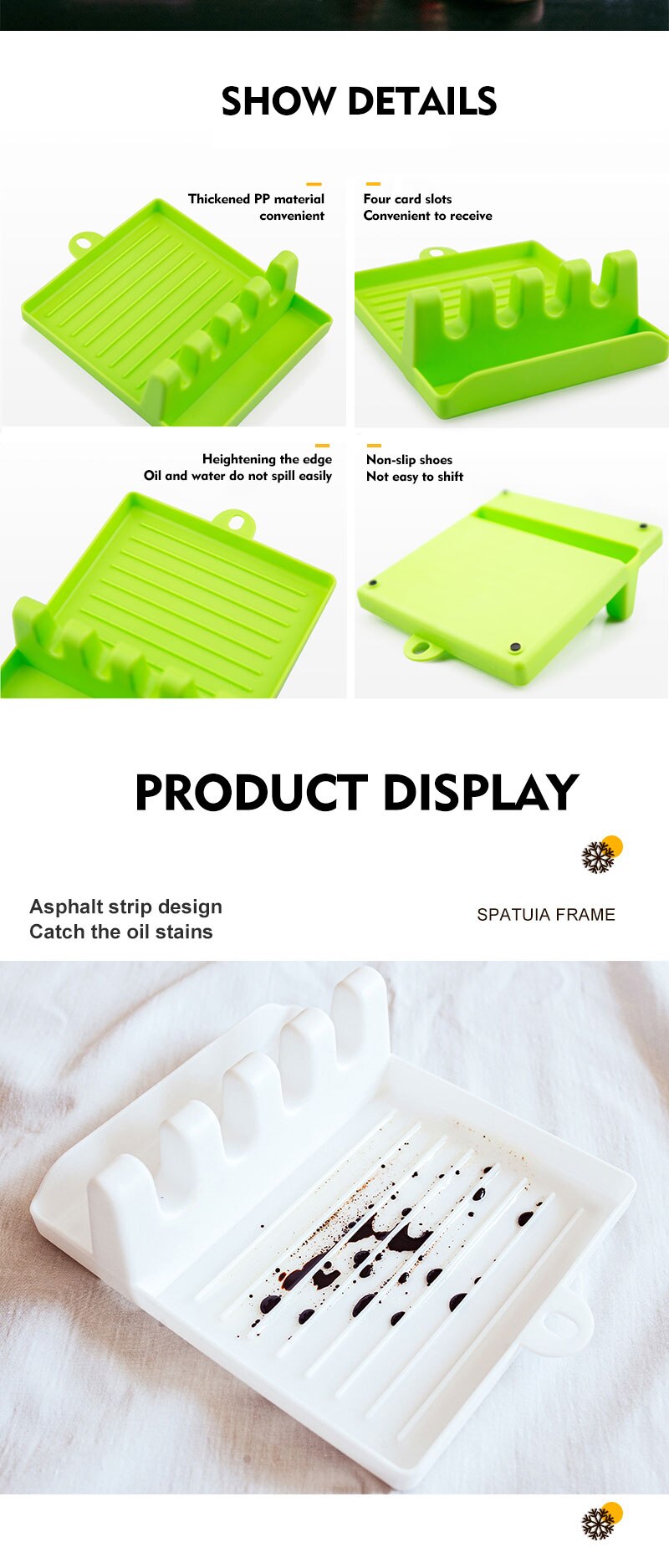 Kitchen Spoon Holders Fork Spatula Rack Shelf Organizer Plastic Spoon Rest Chopsticks Holder Non-slip Spoons Pad Kitchen Utensil