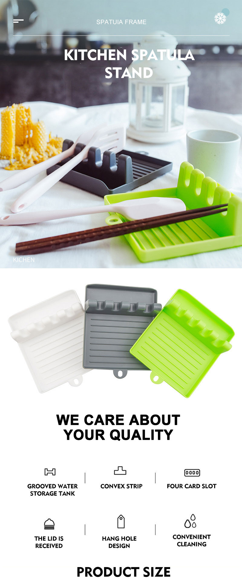 Kitchen Spoon Holders Fork Spatula Rack Shelf Organizer Plastic Spoon Rest Chopsticks Holder Non-slip Spoons Pad Kitchen Utensil