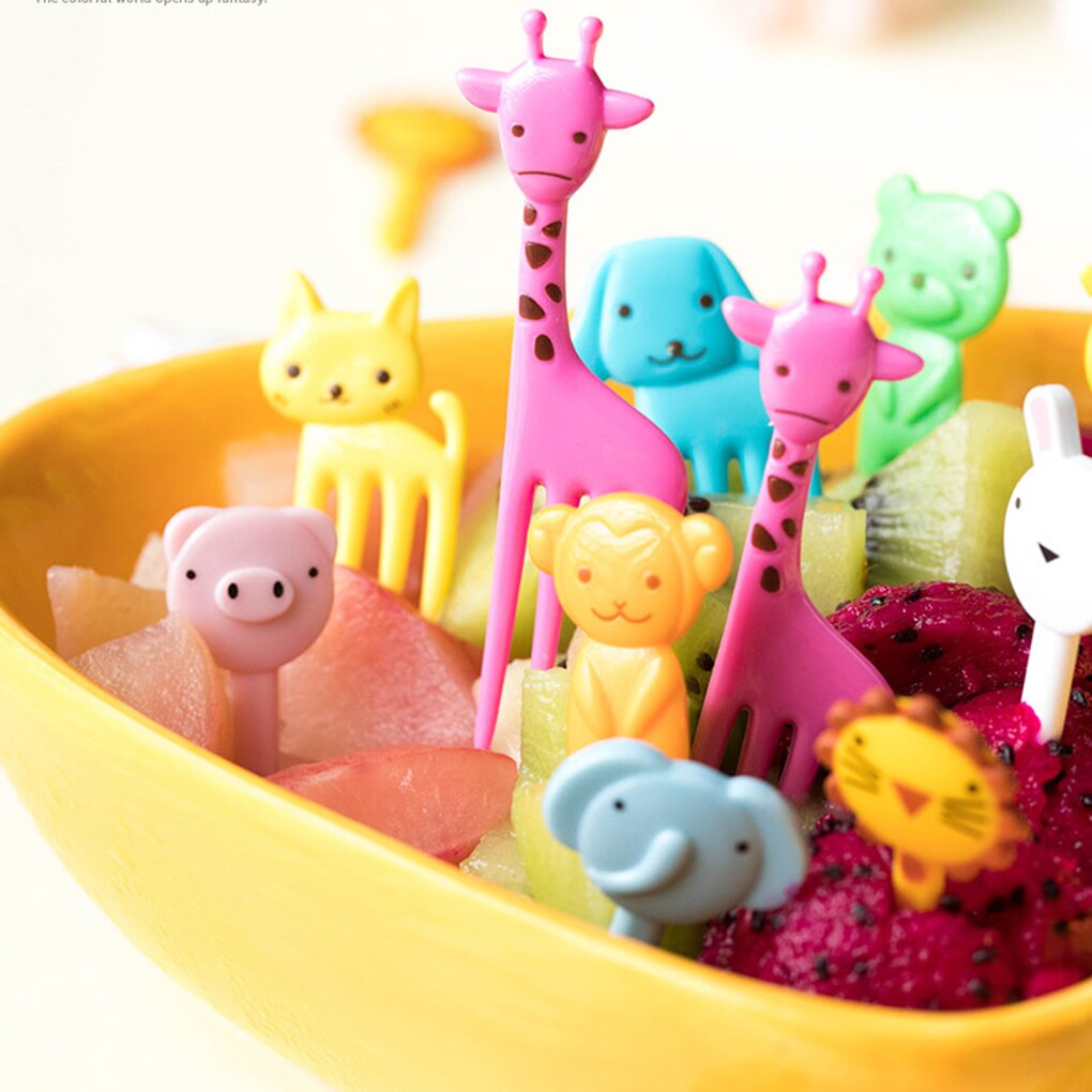 Animal Farm Fruit Fork Mini Cartoon Children Snack Cake Dessert Food Fruit Pick Toothpick Bento Lunches Party Decor Random Color