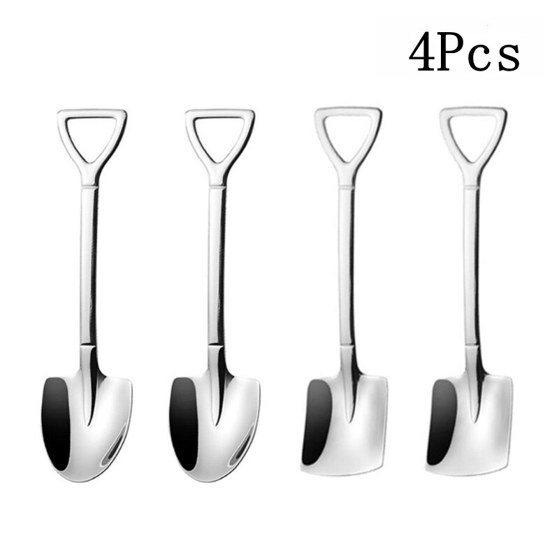 4PCS Coffee Spoon Cutlery Set Stainless Steel Retro Iron Shovel Ice Cream Spoon Scoop Creative Spoon tea-spoon Fashion Tableware