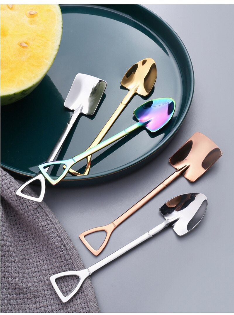 4PCS Coffee Spoon Cutlery Set Stainless Steel Retro Iron Shovel Ice Cream Spoon Scoop Creative Spoon tea-spoon Fashion Tableware