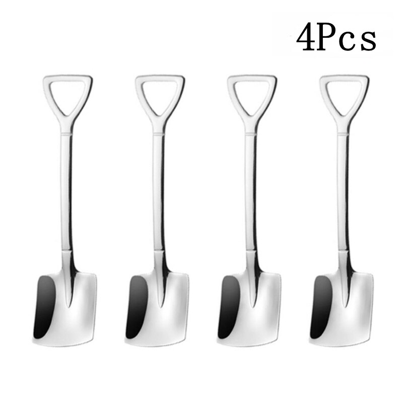 4PCS Coffee Spoon Cutlery Set Stainless Steel Retro Iron Shovel Ice Cream Spoon Scoop Creative Spoon tea-spoon Fashion Tableware