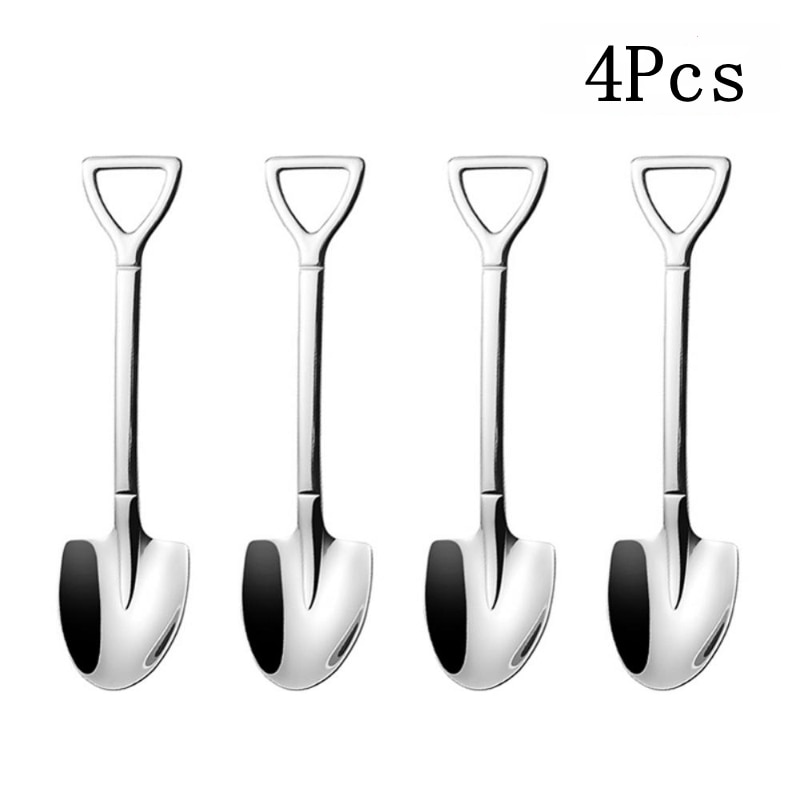 4PCS Coffee Spoon Cutlery Set Stainless Steel Retro Iron Shovel Ice Cream Spoon Scoop Creative Spoon tea-spoon Fashion Tableware