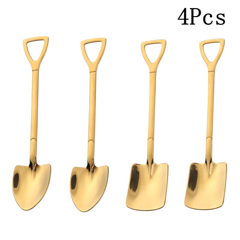 4PCS Coffee Spoon Cutlery Set Stainless Steel Retro Iron Shovel Ice Cream Spoon Scoop Creative Spoon tea-spoon Fashion Tableware