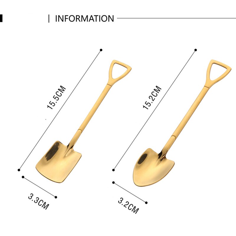 4PCS Coffee Spoon Cutlery Set Stainless Steel Retro Iron Shovel Ice Cream Spoon Scoop Creative Spoon tea-spoon Fashion Tableware