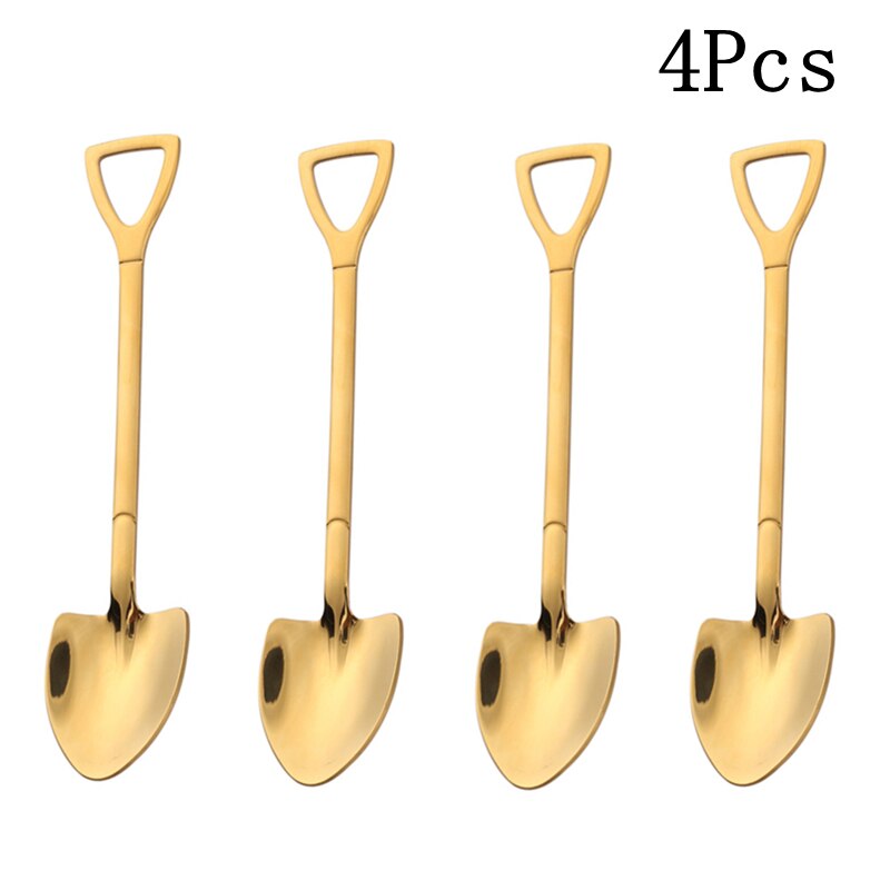 4PCS Coffee Spoon Cutlery Set Stainless Steel Retro Iron Shovel Ice Cream Spoon Scoop Creative Spoon tea-spoon Fashion Tableware