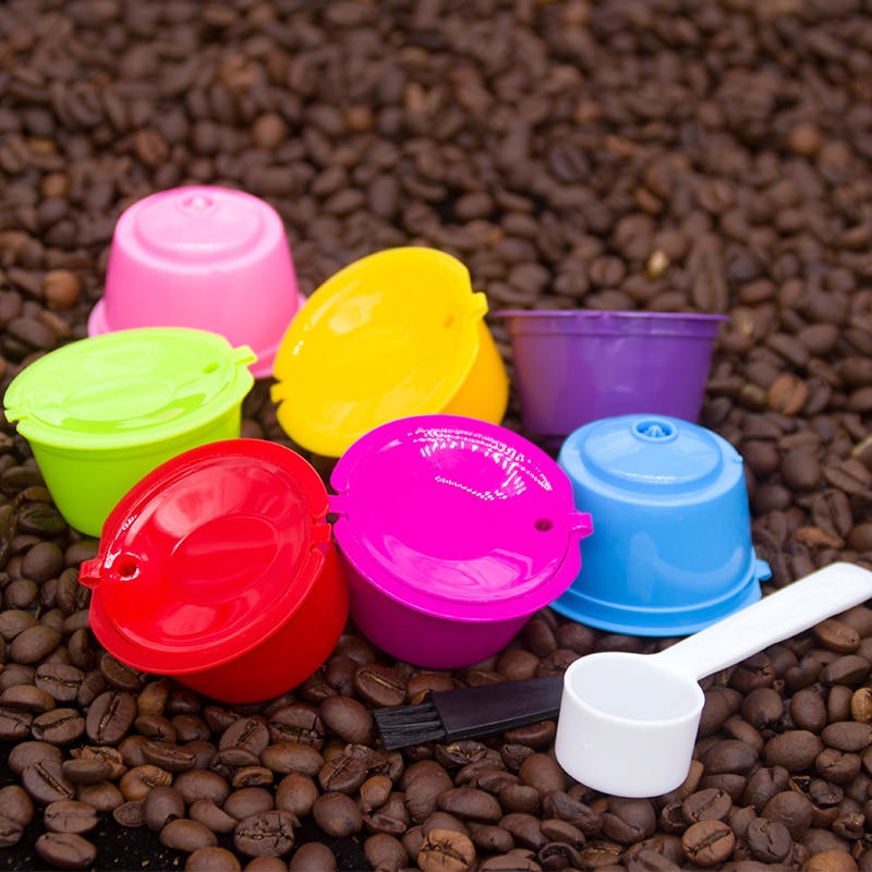 6Pcs fit for Dolce Gusto Coffee Filter Cup Reusable Coffee Capsule Filters For Nespresso With Spoon Brush Kitchen Accessories