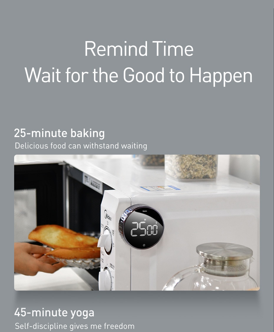 Baseus LED Digital Kitchen Timer For Cooking Shower Study Stopwatch Alarm Clock Magnetic Electronic Cooking Countdown Time Timer