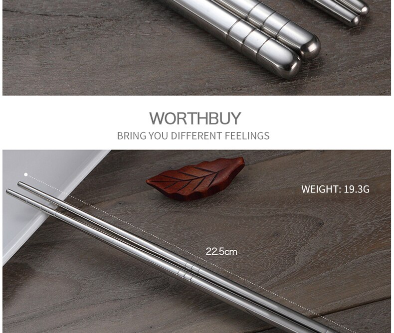 VandHome 5 Pairs/Set Chinese Metal Chopsticks Non-slip Stainless Steel Chop Sticks Set Reusable Food Sticks Sushi Hashi Baguette