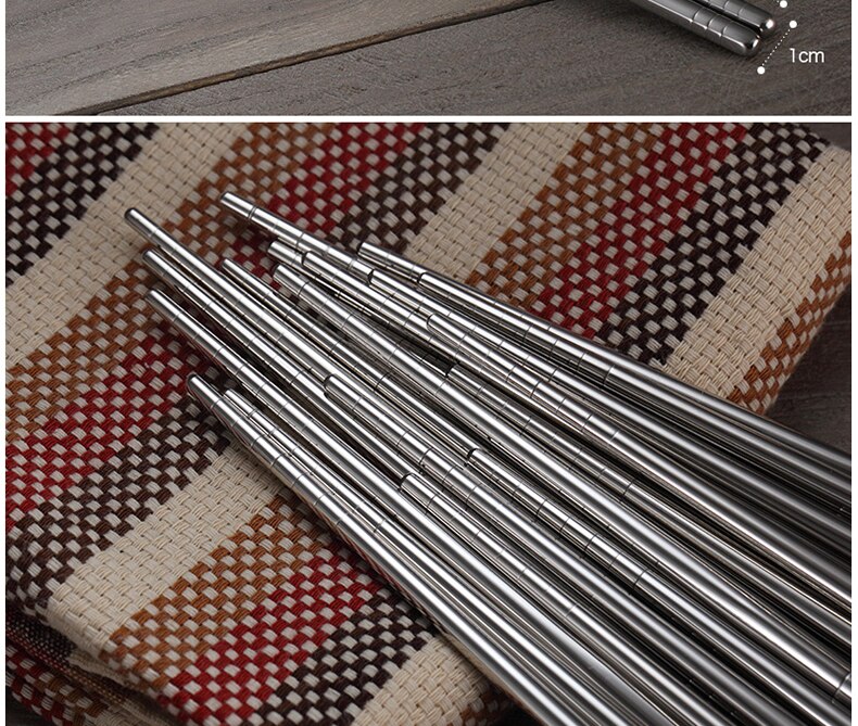 VandHome 5 Pairs/Set Chinese Metal Chopsticks Non-slip Stainless Steel Chop Sticks Set Reusable Food Sticks Sushi Hashi Baguette