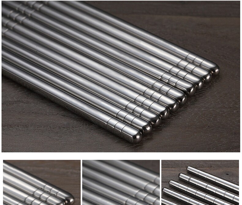 VandHome 5 Pairs/Set Chinese Metal Chopsticks Non-slip Stainless Steel Chop Sticks Set Reusable Food Sticks Sushi Hashi Baguette