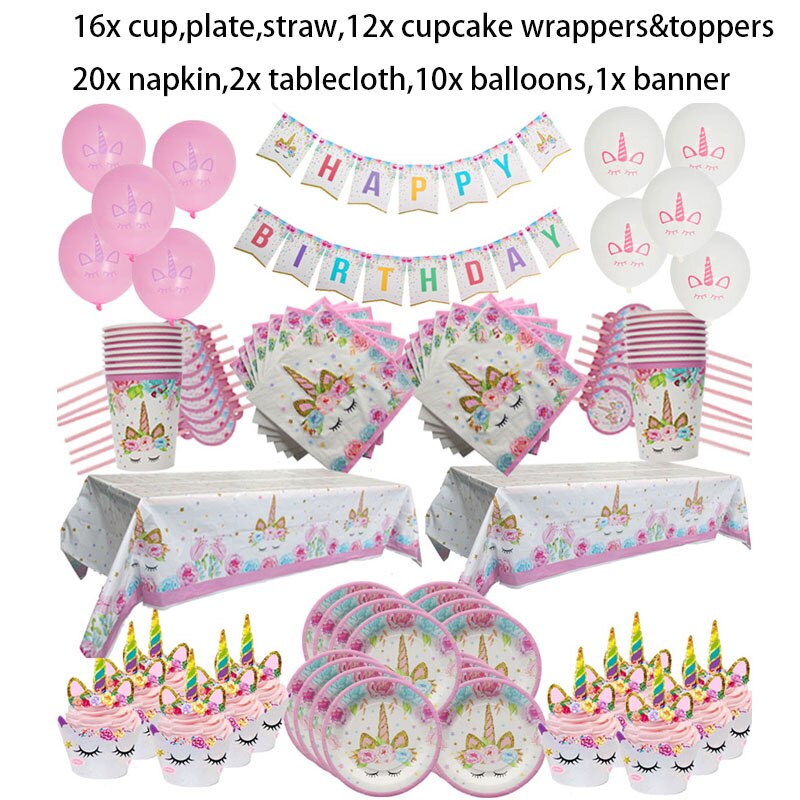 Unicorn Party Supplies Disposable Plates Tablecloth Cup Banner Cake Topper Kids First Birthday Decor Baby Shower Decorations Unicorn Party Supplies Disposable Plates Tablecloth Cup Banner Cake Topper Kids First Birthday Decor Baby Shower Decorations