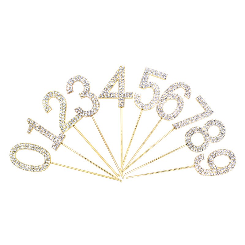 1Pc Glitter Alloy Rhinestone Number Cake Toppers Baby Shower Birthday Decoration Wedding Gold Silver Digital Cakes Dessert Decor