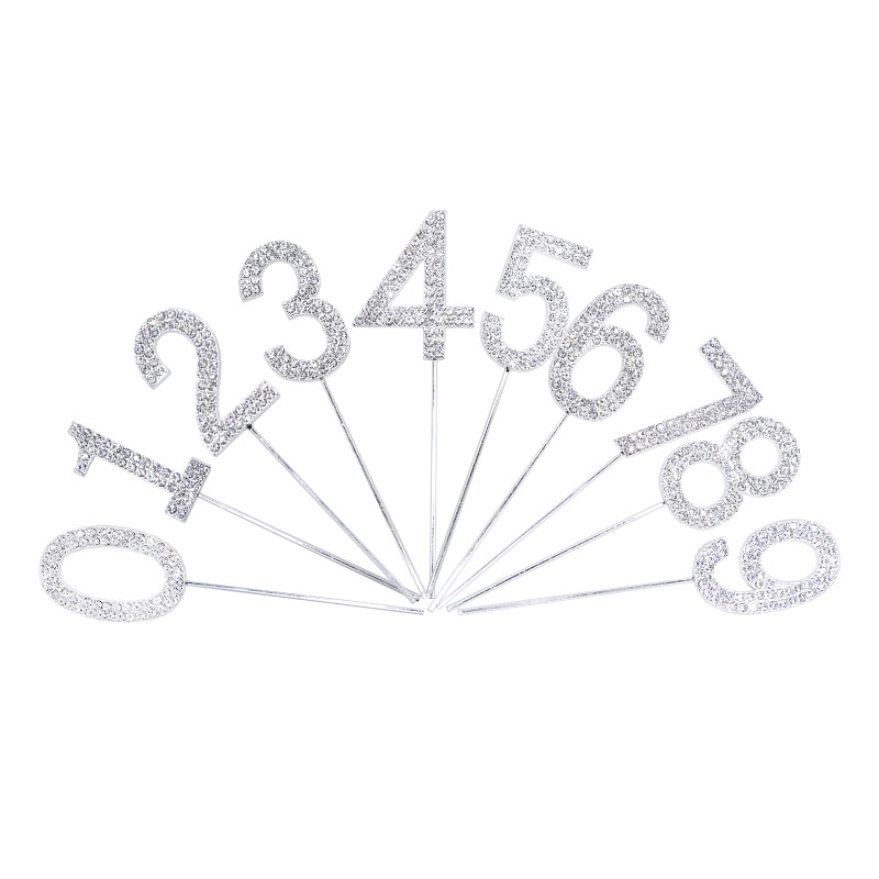 1Pc Glitter Alloy Rhinestone Number Cake Toppers Baby Shower Birthday Decoration Wedding Gold Silver Digital Cakes Dessert Decor