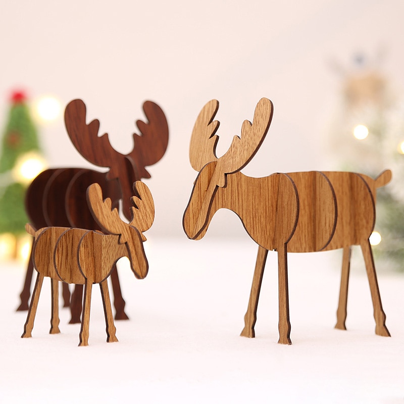 Wooden Reindeer Christmas Decoration DIY Wood Crafts Xmas Ornaments for Christmas Party Home Table Decorations New Year 2020