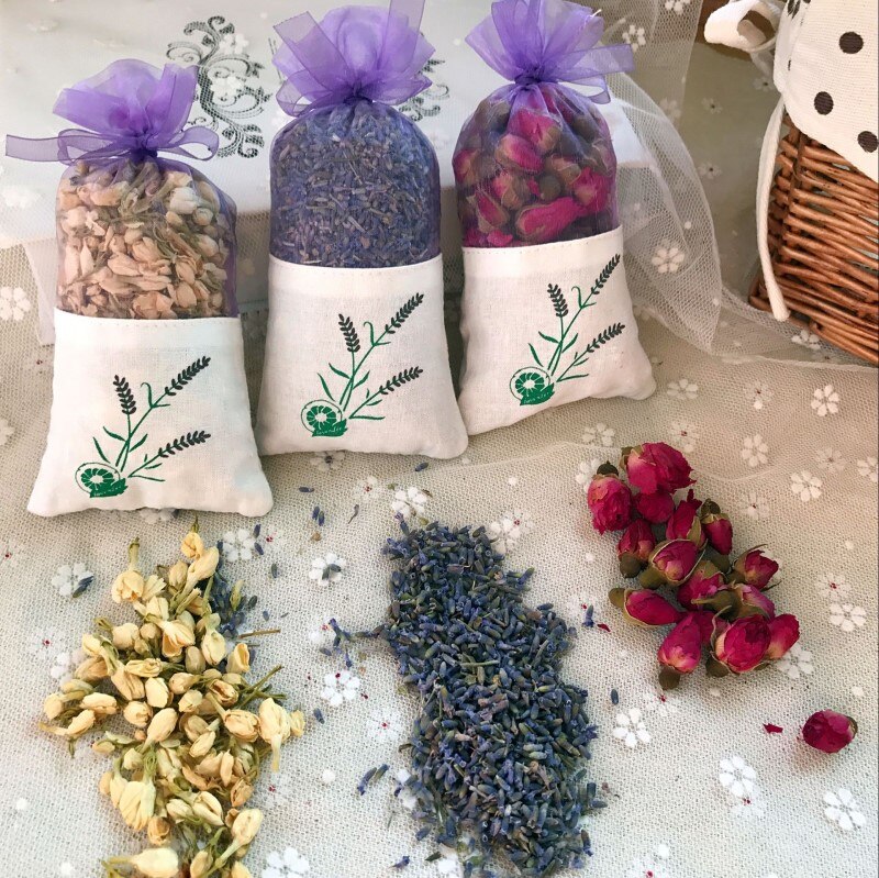 Natural Rose flowers Jasmine Lavender Bud Dried Flower Sachet bag Aromatherapy wardrobe desiccant sachet car room Air Refreshing