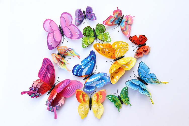 12Pcs Mixed color Double layer Butterfly 3D Wall Sticker for wedding decoration Magnet Butterflies Fridge stickers Home decor 12Pcs Mixed color Double layer Butterfly 3D Wall Sticker for wedding decoration Magnet Butterflies Fridge stickers Home decor