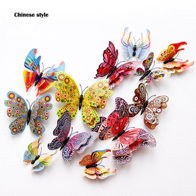 12Pcs Mixed color Double layer Butterfly 3D Wall Sticker for wedding decoration Magnet Butterflies Fridge stickers Home decor 12Pcs Mixed color Double layer Butterfly 3D Wall Sticker for wedding decoration Magnet Butterflies Fridge stickers Home decor