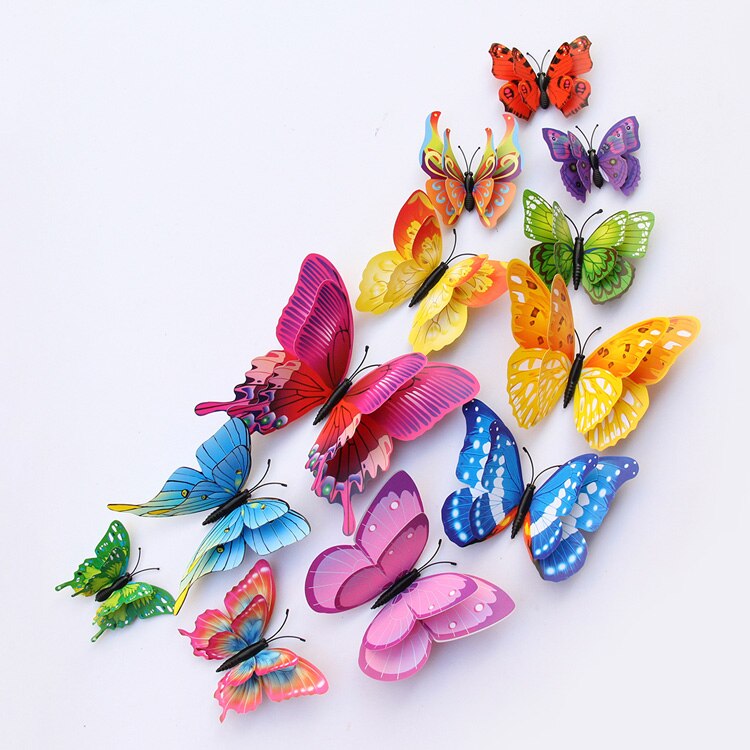 12Pcs Mixed color Double layer Butterfly 3D Wall Sticker for wedding decoration Magnet Butterflies Fridge stickers Home decor 12Pcs Mixed color Double layer Butterfly 3D Wall Sticker for wedding decoration Magnet Butterflies Fridge stickers Home decor