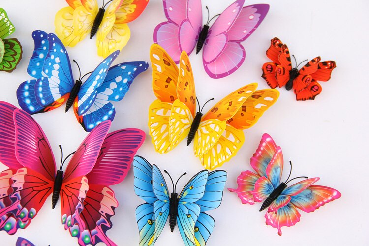 12Pcs Mixed color Double layer Butterfly 3D Wall Sticker for wedding decoration Magnet Butterflies Fridge stickers Home decor 12Pcs Mixed color Double layer Butterfly 3D Wall Sticker for wedding decoration Magnet Butterflies Fridge stickers Home decor
