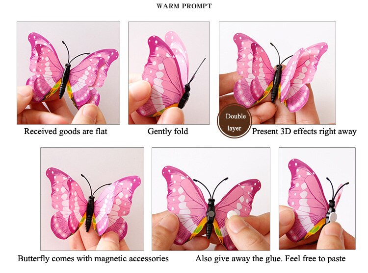 12Pcs Mixed color Double layer Butterfly 3D Wall Sticker for wedding decoration Magnet Butterflies Fridge stickers Home decor 12Pcs Mixed color Double layer Butterfly 3D Wall Sticker for wedding decoration Magnet Butterflies Fridge stickers Home decor