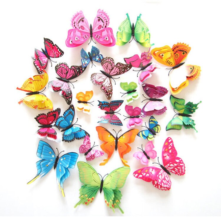 12Pcs Mixed color Double layer Butterfly 3D Wall Sticker for wedding decoration Magnet Butterflies Fridge stickers Home decor 12Pcs Mixed color Double layer Butterfly 3D Wall Sticker for wedding decoration Magnet Butterflies Fridge stickers Home decor
