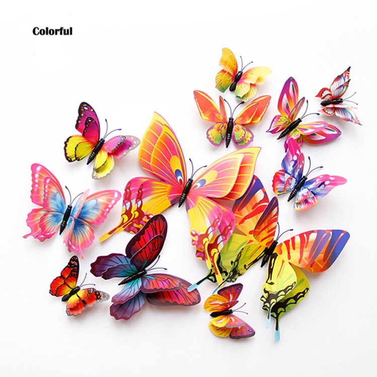 12Pcs Mixed color Double layer Butterfly 3D Wall Sticker for wedding decoration Magnet Butterflies Fridge stickers Home decor 12Pcs Mixed color Double layer Butterfly 3D Wall Sticker for wedding decoration Magnet Butterflies Fridge stickers Home decor