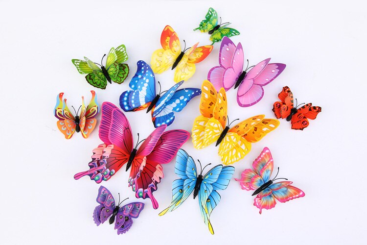 12Pcs Mixed color Double layer Butterfly 3D Wall Sticker for wedding decoration Magnet Butterflies Fridge stickers Home decor 12Pcs Mixed color Double layer Butterfly 3D Wall Sticker for wedding decoration Magnet Butterflies Fridge stickers Home decor