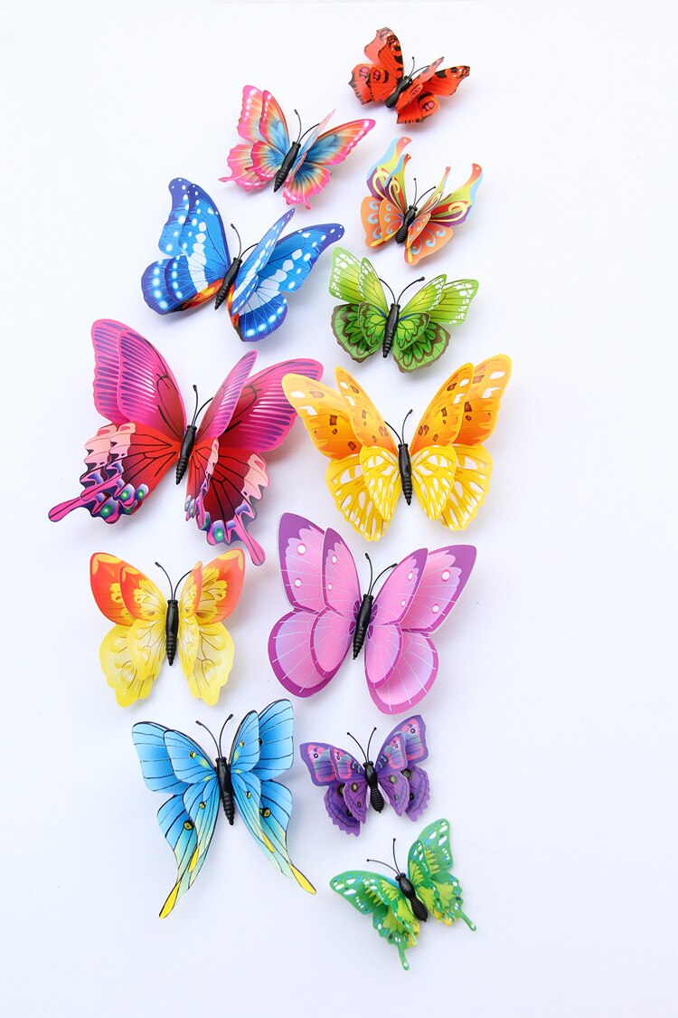 12Pcs Mixed color Double layer Butterfly 3D Wall Sticker for wedding decoration Magnet Butterflies Fridge stickers Home decor 12Pcs Mixed color Double layer Butterfly 3D Wall Sticker for wedding decoration Magnet Butterflies Fridge stickers Home decor