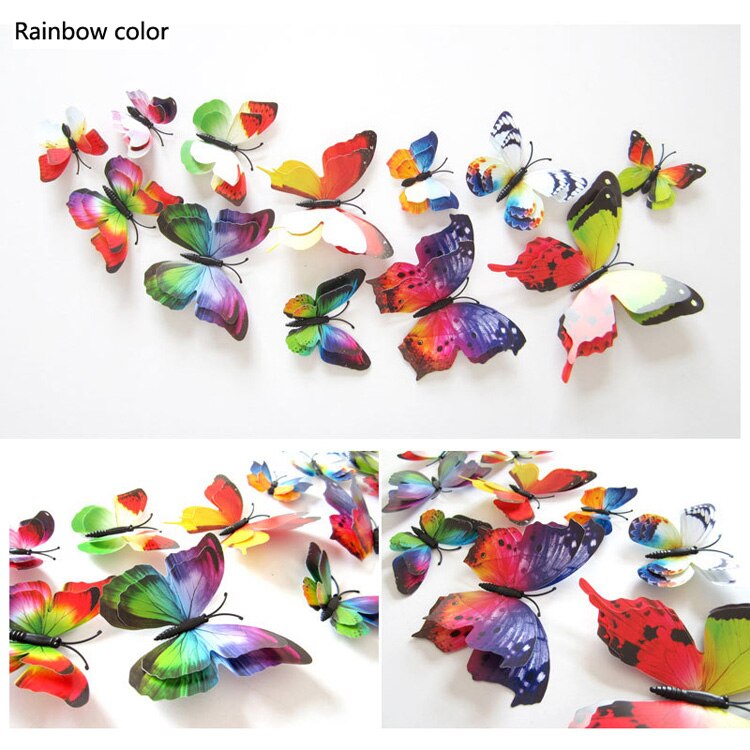 12Pcs Mixed color Double layer Butterfly 3D Wall Sticker for wedding decoration Magnet Butterflies Fridge stickers Home decor 12Pcs Mixed color Double layer Butterfly 3D Wall Sticker for wedding decoration Magnet Butterflies Fridge stickers Home decor