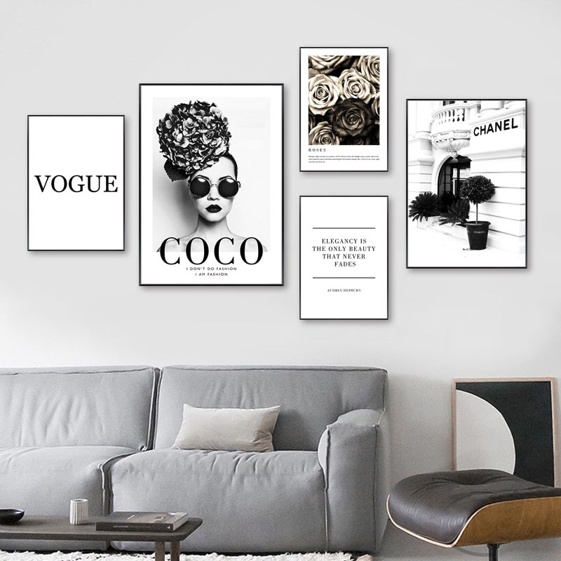 Fashion Flower Woman Poster and Print Coco Quotes Wall Art Canvas Painting Black White Vogue Pictures for Living Room Home Decor Fashion Flower Woman Poster and Print Coco Quotes Wall Art Canvas Painting Black White Vogue Pictures for Living Room Home Decor