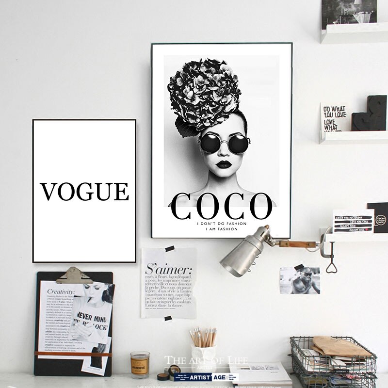 Fashion Flower Woman Poster and Print Coco Quotes Wall Art Canvas Painting Black White Vogue Pictures for Living Room Home Decor Fashion Flower Woman Poster and Print Coco Quotes Wall Art Canvas Painting Black White Vogue Pictures for Living Room Home Decor