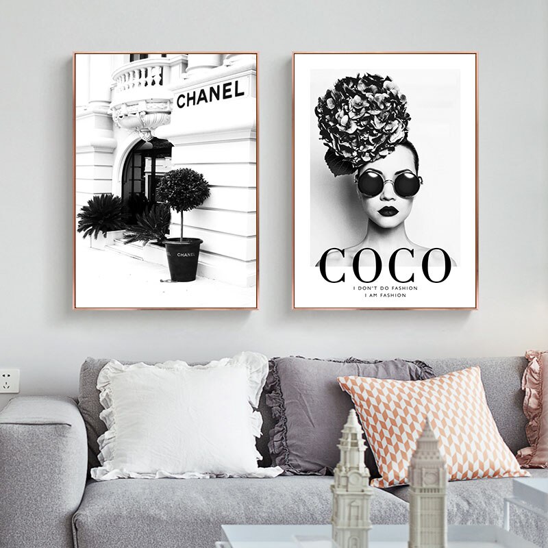 Fashion Flower Woman Poster and Print Coco Quotes Wall Art Canvas Painting Black White Vogue Pictures for Living Room Home Decor Fashion Flower Woman Poster and Print Coco Quotes Wall Art Canvas Painting Black White Vogue Pictures for Living Room Home Decor