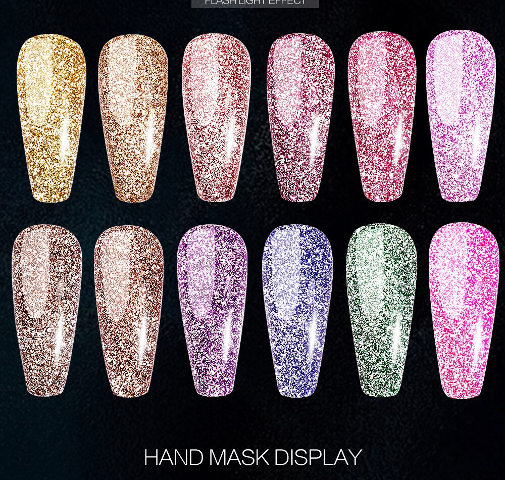 7.3ML UV Gel Nail Polish 24 Colors Sparkle Diamond Glitter Gel Lacquers Bright Long Lasting Varnish Nail Art Tool Top Base Coat